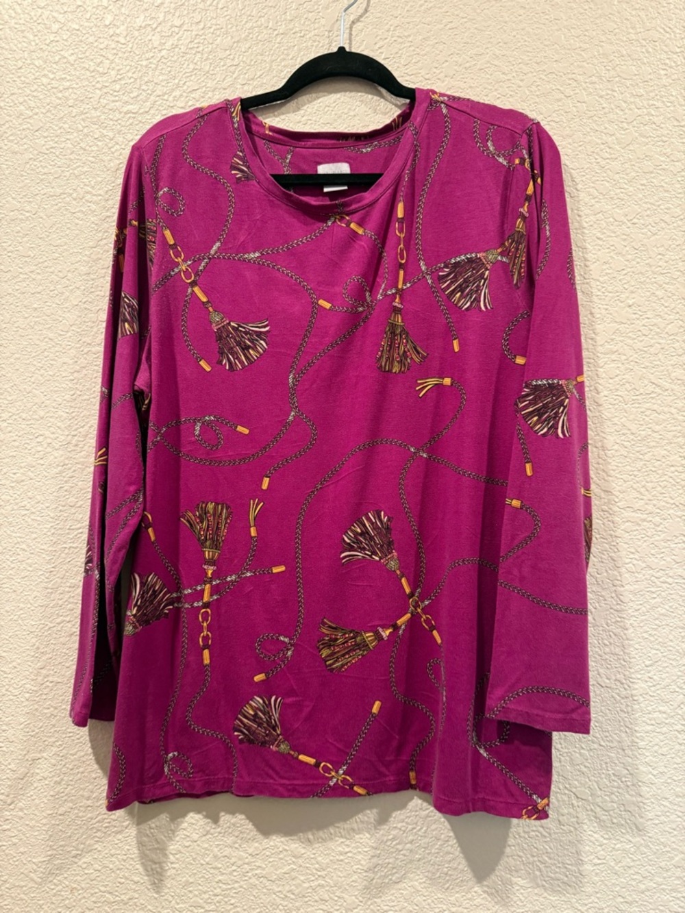 Chico's Magenta Tassel-Print Long Sleeve Top